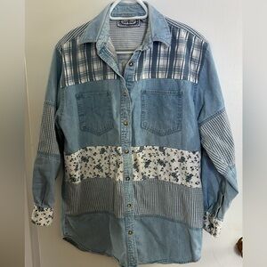 Women’s vintage Bonjour patchwork denim button up shirt size medium